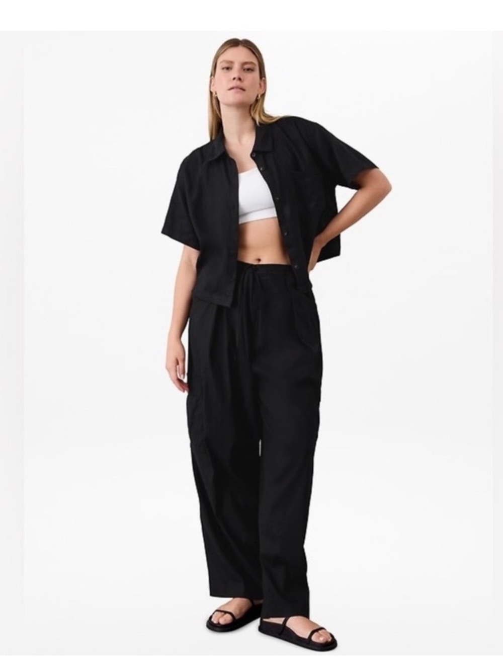 Black Relaxed Wide-Leg Pants for Women - Casual Drawstring Waist
